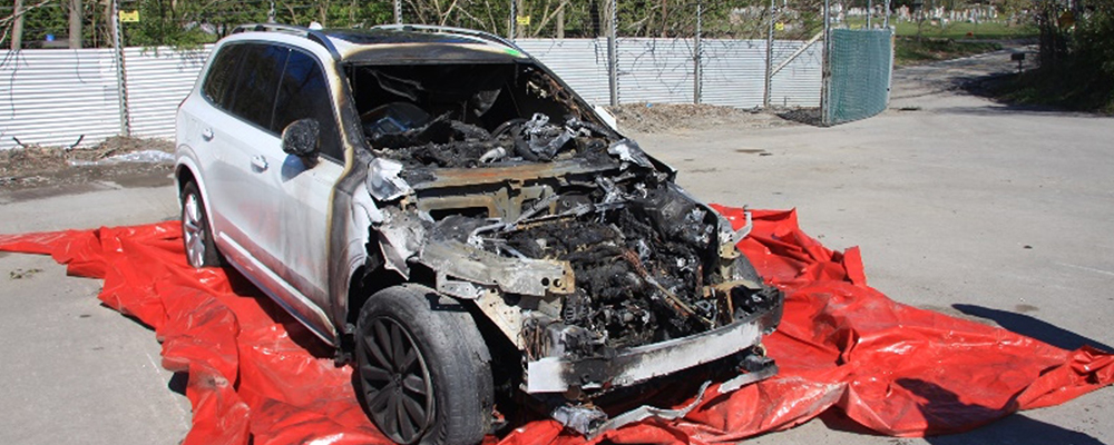 Totaled car from vehicle fire